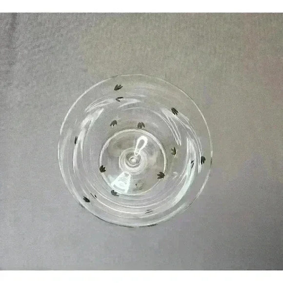 Toscany Hand Blown Crystal Compote Bowl Cut Glass Gold Flowers Pedestal Footed - Picture 5 of 6